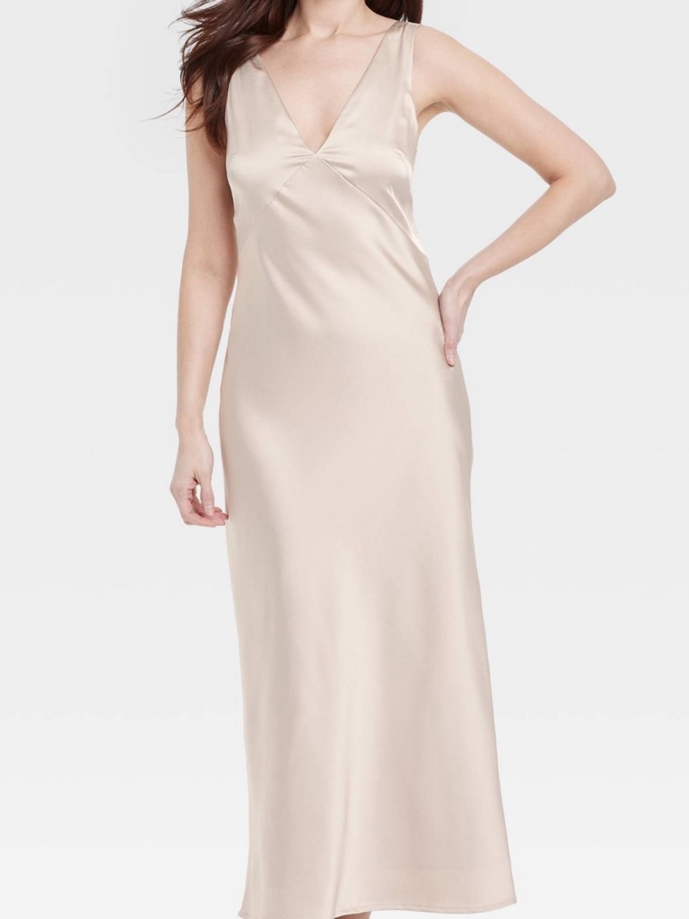 A New Day Champagne color V-neck satin slip dress NWT